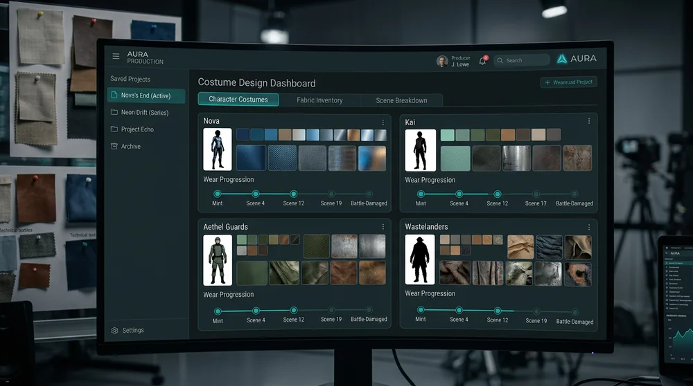 Costume Forge dashboard — AI costume design and continuity by character and scene.