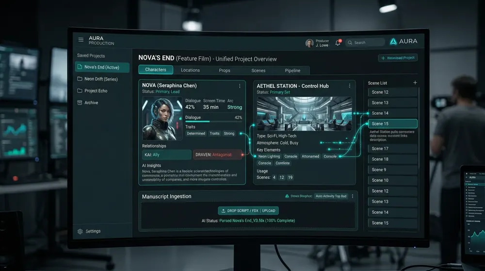 Production Forge unified AI production platform with project management and cross-referencing
